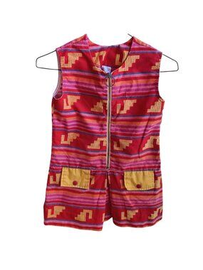 Aztec Vintage Girls 10 Dress 1960s King Kole Miami Sleeveless Zip Geometric mod